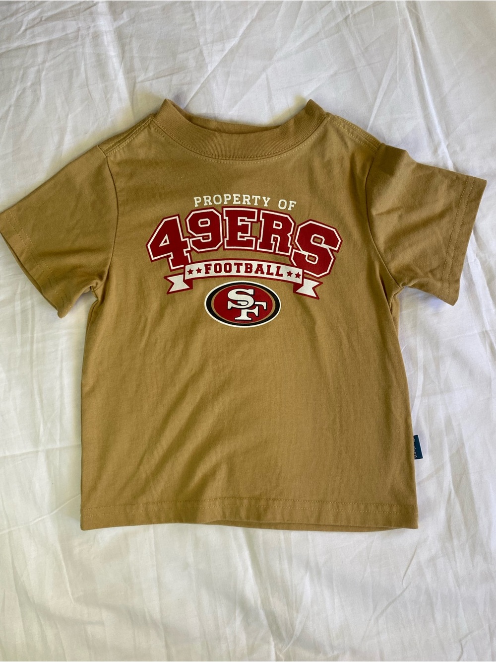 NFL Tan Kids 49ERS Football T-Shirt with Red and White Logo